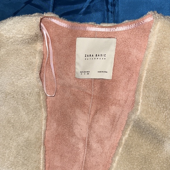 Zara Tan /beigePink Faux Fur Faux Shearling Open Front Coat Sz S - Picture 6 of 8